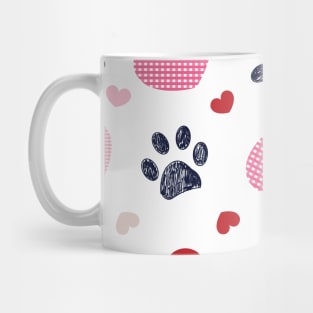 Plaid pink red hearts and doodle paw print Mug